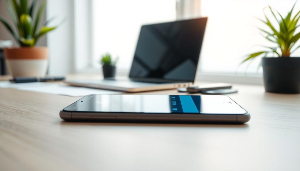 A close-up view of a smartphone displaying the Telegram app interface, highlighting options to clear cache, set against a modern, minimalist workspace. In the foreground, the smartphone is placed on a sleek, wooden desk with subtle reflections of the screen on the surface. The middle layer features a soft-focus background with a light, airy atmosphere, incorporating potted plants and a laptop. Natural light filters through a nearby window, creating a warm and inviting ambiance. The overall mood is professional and organized, suitable for tech-related content, emphasizing clarity and efficiency. The angle captures the smartphone screen prominently, ensuring the interface is detailed yet unobtrusive. A close-up view of a smartphone displaying the Telegram app interface, highlighting options to clear cache, set against a modern, minimalist workspace. In the foreground, the smartphone is placed on a sleek, wooden desk with subtle reflections of the screen on the surface. The middle layer features a soft-focus background with a light, airy atmosphere, incorporating potted plants and a laptop. Natural light filters through a nearby window, creating a warm and inviting ambiance. The overall mood is professional and organized, suitable for tech-related content, emphasizing clarity and efficiency. The angle captures the smartphone screen prominently, ensuring the interface is detailed yet unobtrusive.