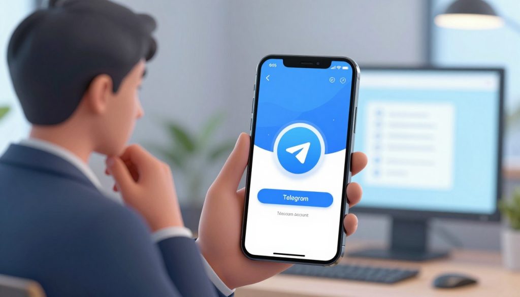 A digital illustration depicting a step-by-step guide to confirming the status of a blocked Telegram account. In the foreground, a professional individual in business attire is shown thoughtfully examining a smartphone, with a focused expression, symbolizing the user experiencing account issues. In the middle, a sleek, modern interface on the smartphone displays an abstract representation of the Telegram app, emphasizing the account status check process. In the background, a blurred, contemporary workspace creates a tech-savvy atmosphere with soft, diffused lighting. The scene is illuminated by cool tones, evoking a sense of modernity and urgency, while maintaining a clear and organized layout without any text or distractions.